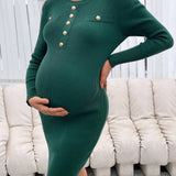 Maternidad Vestido de punto con boton delantero tejido de canale