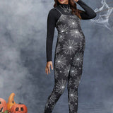 Maternidad Mono unitard Halloween con estampado de telarana sin top