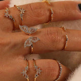 Anillo bohemio para mujer, juego de anillos de 9 piezas con uniones de mariposa con diamantes de imitacion