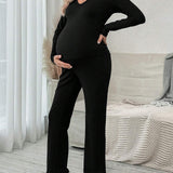 Maternidad de cuello de muesca Camiseta & de cintura ajustable Pantalones