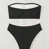 NEW  Swim Basics Conjunto De Bikini Bandeau Texturizado De Un Solo Color