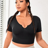 Yoga Sxy Talla grande Camiseta deportiva crop de cuello de muesca