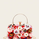 Mini bolso de noche con decoracion de flores y cuentas, elegante bolso de mano con diamantes de imitacion, bolso de cena exquisito para mujer para fiesta
