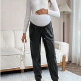 Maternidad Pantalones PU de cintura con cordon