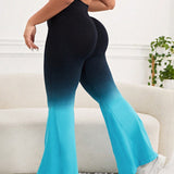 Yoga Trendy Talla grande Pantalones deportivos de ombre de cintura ancha pierna amplia