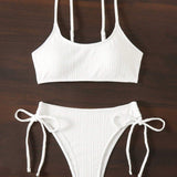 Conjunto De Bikini Sexy Blanco, Simple Y De Moda Para El Ano 2023, Con La Parte Inferior Del Triangulo De Cintura Alta