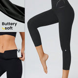 FeatherFit™ de 21" Mallas de yoga tipo capris con control de barriga, suaves y no transparentes, con bolsillo oculto en la cintura