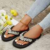 Sandalias De Diamantes De Imitacion Sandalias De Playa Planas Para Mujer Y Zapatillas De Mujer Flip Flops Negras