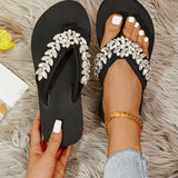 Sandalias De Diamantes De Imitacion Sandalias De Playa Planas Para Mujer Y Zapatillas De Mujer Flip Flops Negras
