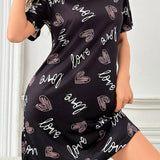 Vestido De Pijama De Manga Corta Con Estampado Sencillo Para Mujer