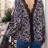 Frenchy Camisa Casual Con Estampado Floral Y Patchwork De Encaje Para Mujer