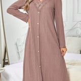 Vestido De Dormir De Mujer Con Detalles De Encaje, Canale, Botones Y Diseno De Parches