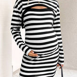 Vestido De Mujer Embarazada De Tirantes Con Rayas Y Sudadera Para Bebe, Conjunto De 2 Piezas