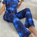 Conjunto De Pijama Para Mujer Con Estampado De Estrellas Y Nubes