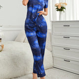Conjunto De Pijama Para Mujer Con Estampado De Estrellas Y Nubes
