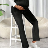Pantalones Acampanados De Cintura Ajustable Para Maternidad