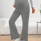 Pantalones Acampanados De Cintura Ajustable De Color Solido Para Mujeres Embarazadas