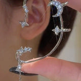 Pendiente de borla colgante con forma de luna de circon super brillante para mujer, 1 pieza, para orejas no perforadas, joyeria de moda