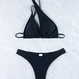 Conjunto De Bikini De 2 Piezas Con Sosten Sin Espalda Y Parte Inferior De Color Solido E Irregular