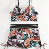 NEW Conjunto De Bikini Estampado De Plantas Tropicales Para Mujer