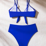NEW  Swim Basics Conjunto De Bikini De Color Solido Con Detalle De Nudo Frontal