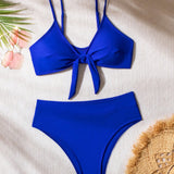 NEW  Swim Basics Conjunto De Bikini De Color Solido Con Detalle De Nudo Frontal
