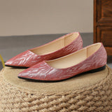 Zapatos Planos De Punta Ahusada Para Mujer, Zapatos De Fiesta PU Rojo Para Otono