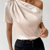 Essnce Camisa De Mujer Con Cuello Asimetrico Y Plisado De Color Solido