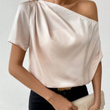 Essnce Camisa De Mujer Con Cuello Asimetrico Y Plisado De Color Solido
