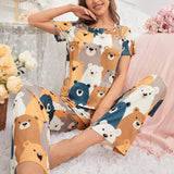NEW Conjunto De Pijama Casual Para Mujer Con Patron De Osito Lindo
