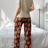 Conjunto De Pijama De Manga Corta Y Pantalon Estampado Con Osito
