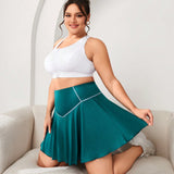 Daily&Casual Falda De Talla Grande Para Mujeres Con Bloque De Color, Costuras De Contraste Y Shorts Incorporados