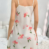 Vestido De Dormir De Tirantes Finos Con Estampado Floral Para Mujer