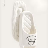 NEW Zapatillas De Casa De Plastico Blancas Para Mujer Con Estampado De Perro Dibujos Animados, Sandalias De Verano Simples, Encantadoras, Ligeras Y Suaves