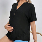 NEW  Camiseta Solida Texturizada De Maternidad Con Cuello En V
