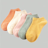 Conjunto De 5 Pares De Calcetines Solidos Y Transpirables De Colores Dulces Para Mujer, Calcetines Casuales De Tobillo