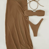 3 piezas vestido de baño bikini cortado alto con falda playera