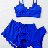 Azul electrico / XS 3 piezas vestido de baño bikini ribete en abanico