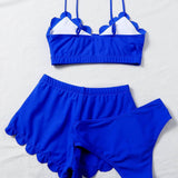 Azul electrico / S 3 piezas vestido de baño bikini ribete en abanico
