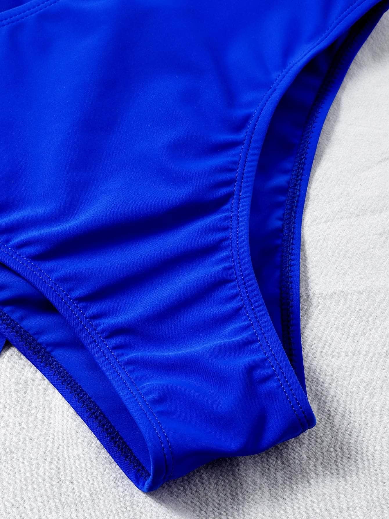 Azul electrico / L 3 piezas vestido de baño bikini ribete en abanico