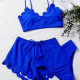Azul electrico / XL 3 piezas vestido de baño bikini ribete en abanico