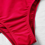 Rojo / L 3 piezas vestido de baño bikini ribete en abanico