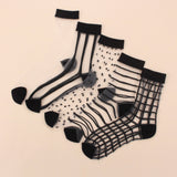 5 pares calcetines con malla de rayas