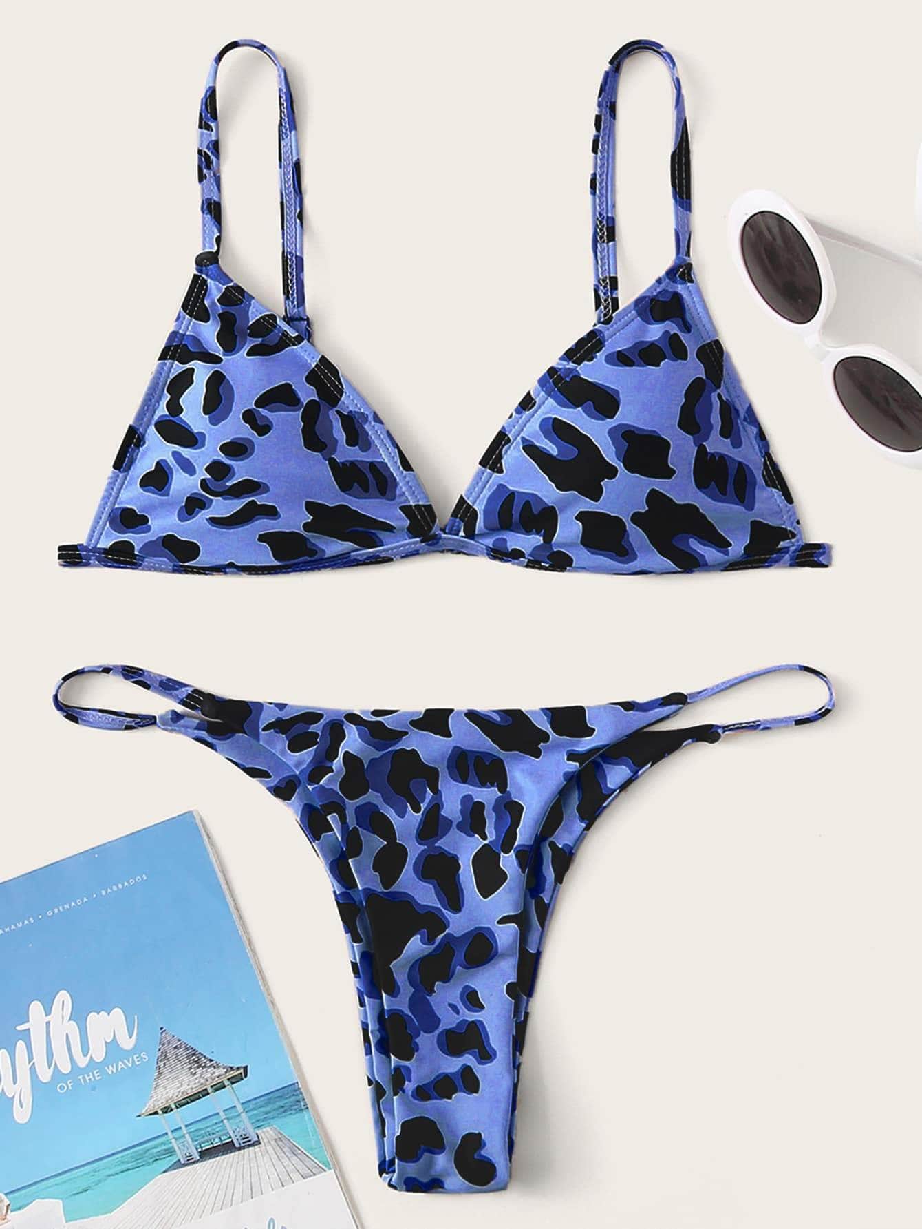 Multicolor 1 / S Bikini tanga triángulo de leopardo