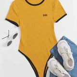 Amarillo / XS Body ringer tejido de canalé con bordado de letra