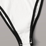 Blanco / L Body ringer tejido de canalé con bordado de letra