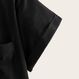 Negro / L Camiseta bajo curvo con diseño de bolsillo