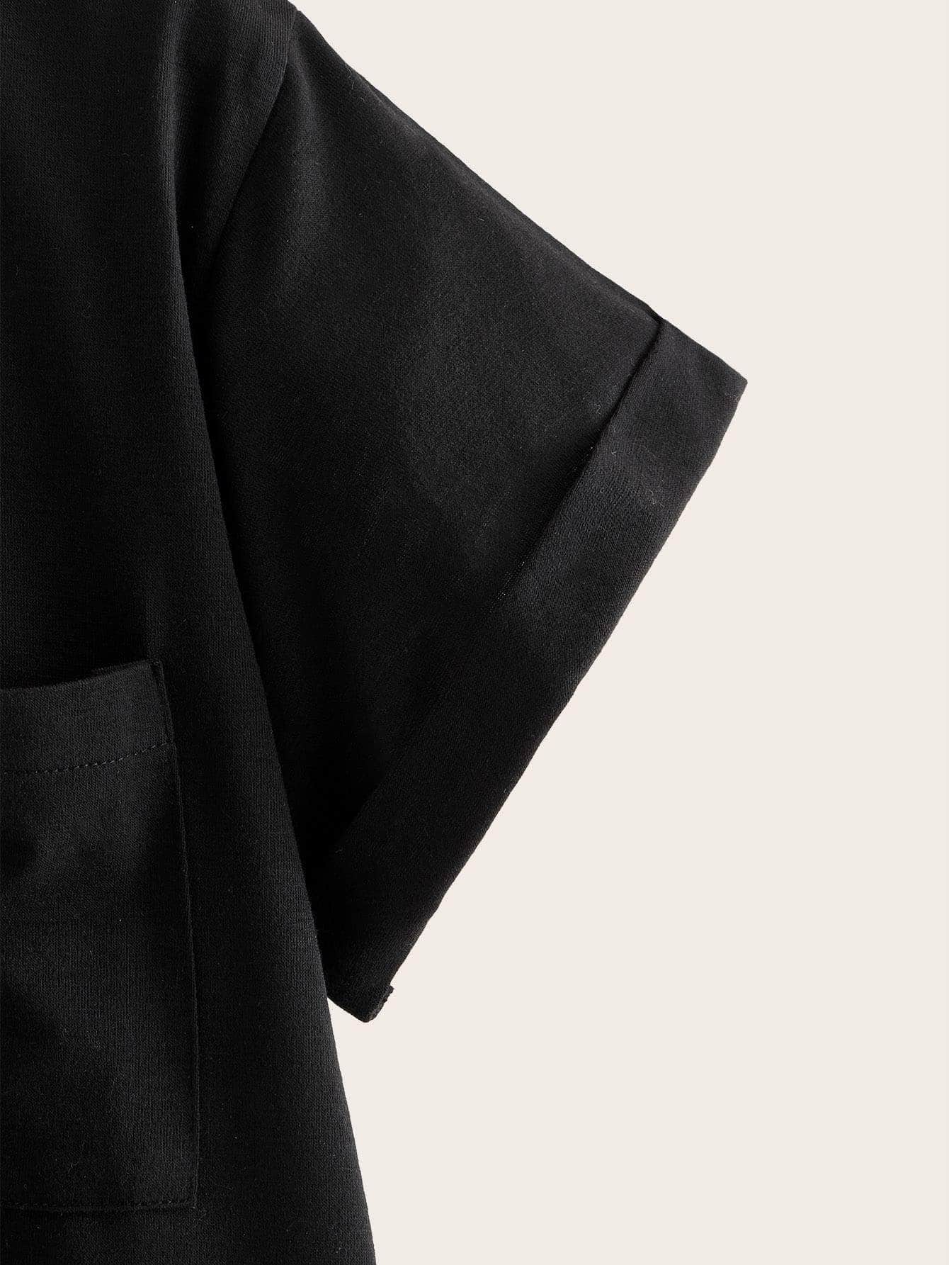 Negro / L Camiseta bajo curvo con diseño de bolsillo