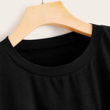 Negro / XL Camiseta bajo curvo con diseño de bolsillo