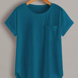 Agua verde azul / S Camiseta bajo curvo con diseño de bolsillo